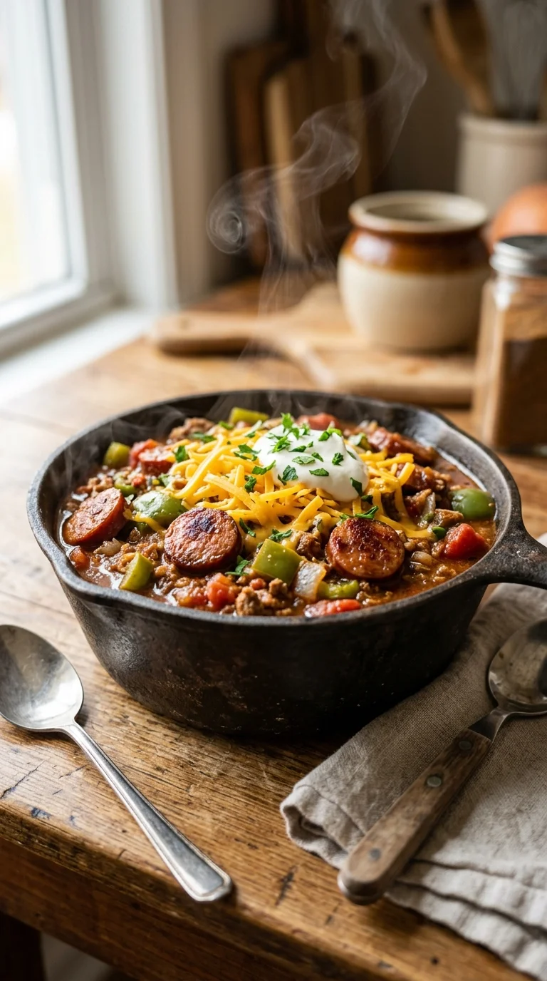 Keto Chili with Green Peppers & Sausage looks