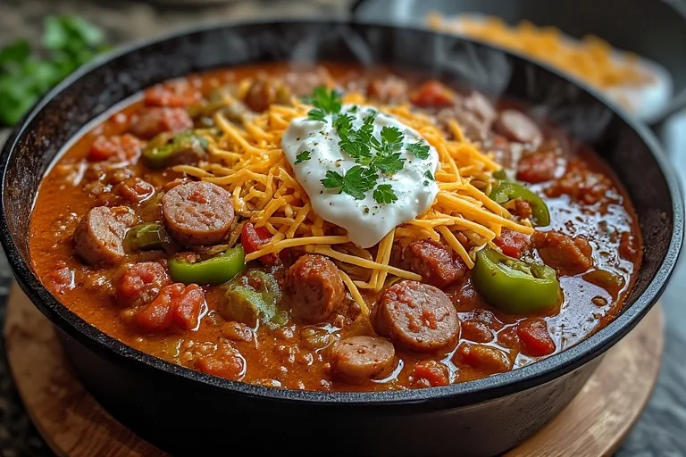 Keto Chili with Green Peppers & Sausage