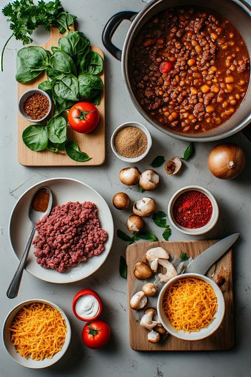 Keto Chili with Mushrooms & Spinach cooking