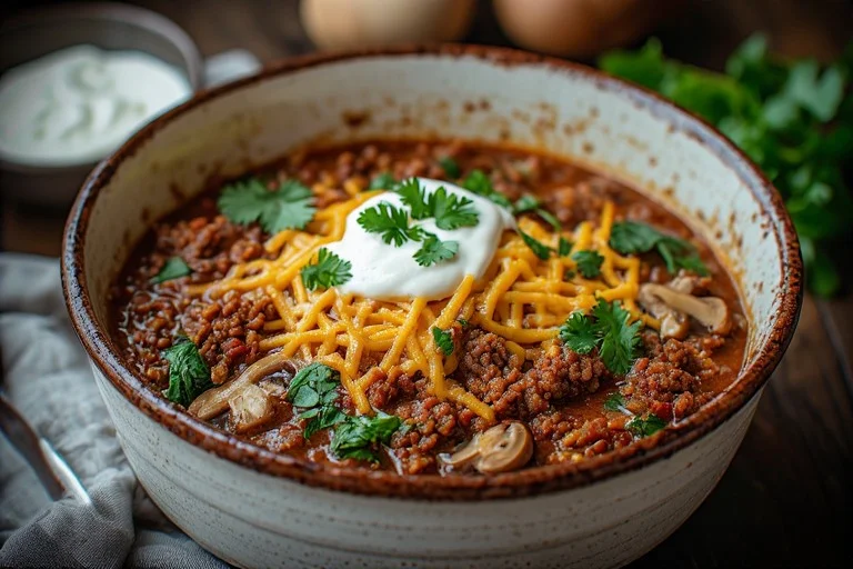 Keto Chili with Mushrooms & Spinach