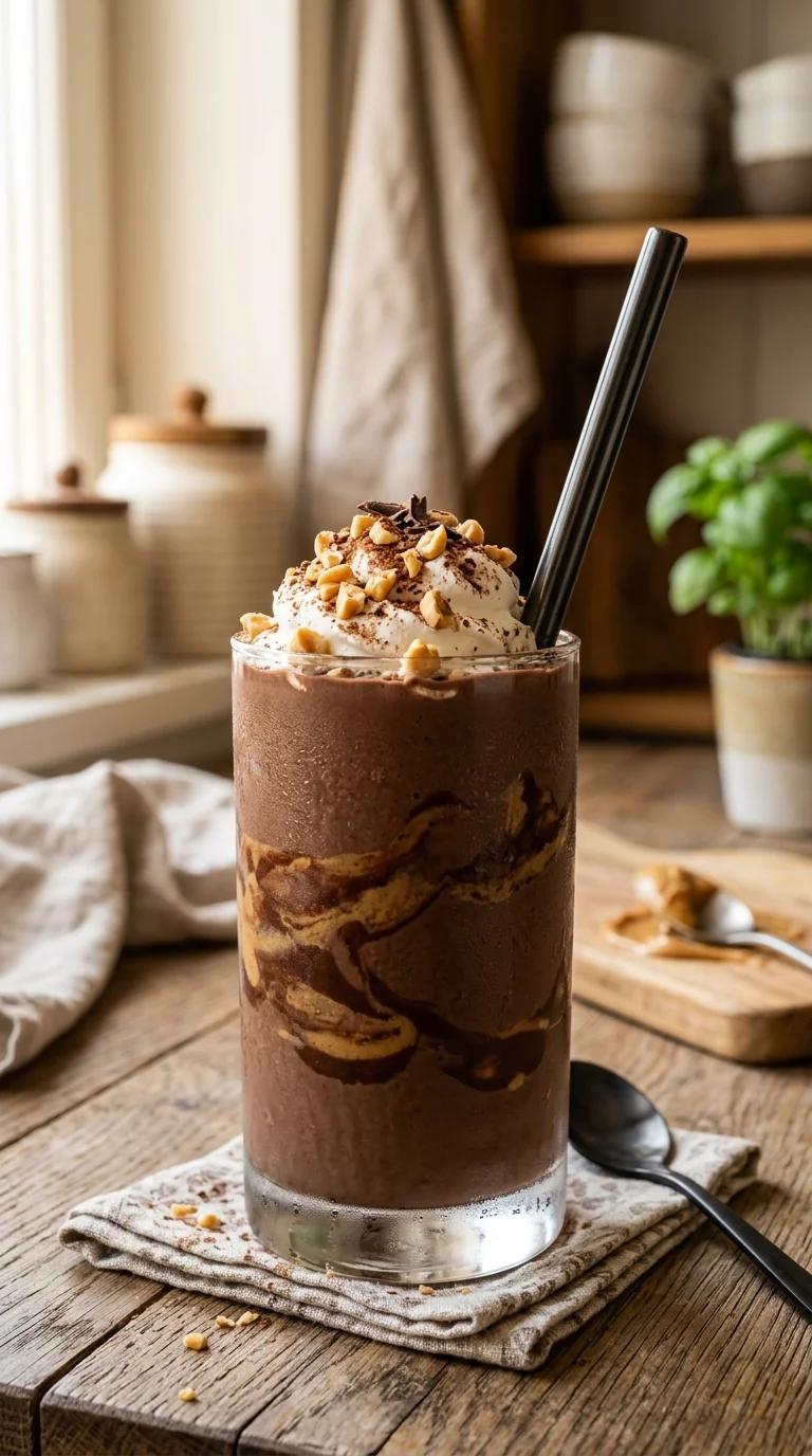 Keto Chocolate Peanut Butter Smoothie Recipe looks 1