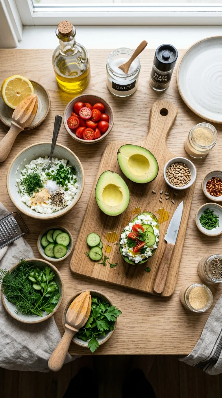 Keto Cottage Cheese Stuffed Avocados cooking