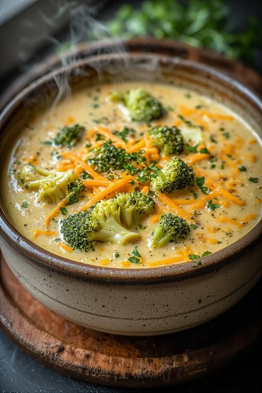 Keto Creamy Broccoli Cheddar Soup looks