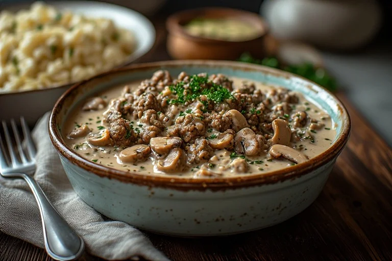 Keto Creamy Ground Beef Stroganoff Recipe