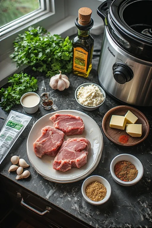 Keto Crockpot Creamy Ranch Pork Chops cooking