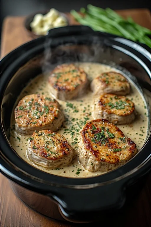Keto Crockpot Creamy Ranch Pork Chops looks