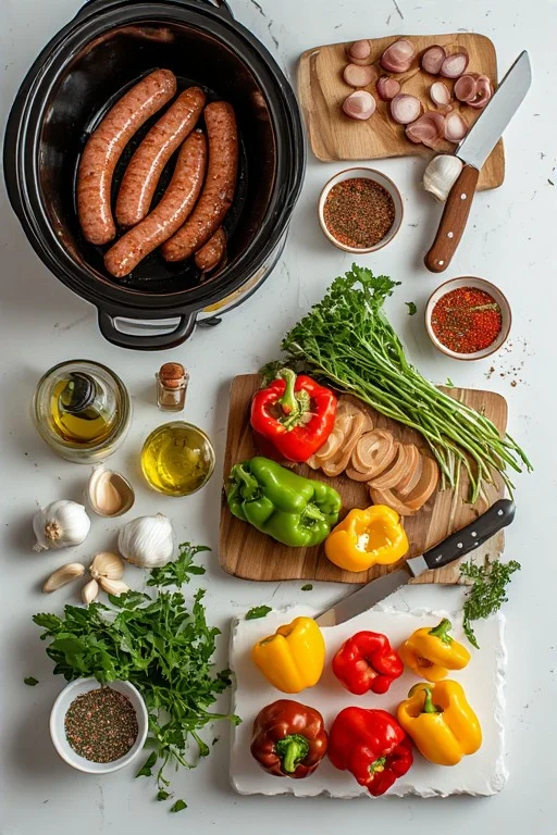 Keto Crockpot Sausage and Peppers Recipe cooking