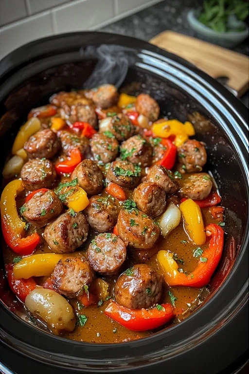 Keto Crockpot Sausage and Peppers Recipe looks