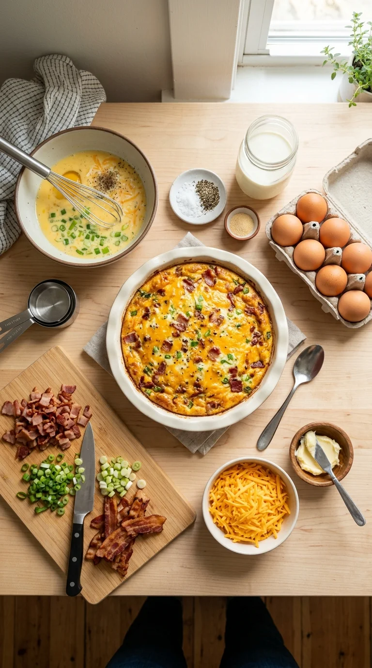 Keto Crustless Quiche with Bacon & Cheese cooking 1