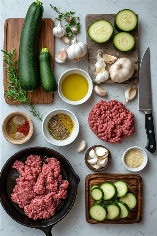 Keto Ground Beef Skillet with Zucchini cooking