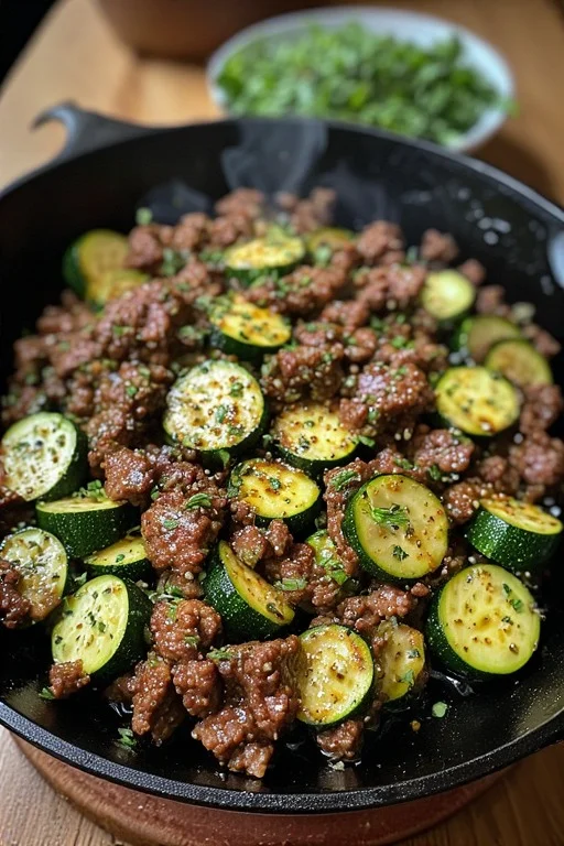 Keto Ground Beef Skillet with Zucchini looks