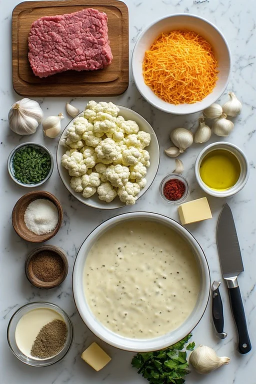 Keto Ground Beef and Cauliflower Casserole cooking