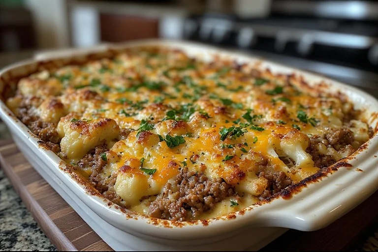 Keto Ground Beef and Cauliflower Casserole