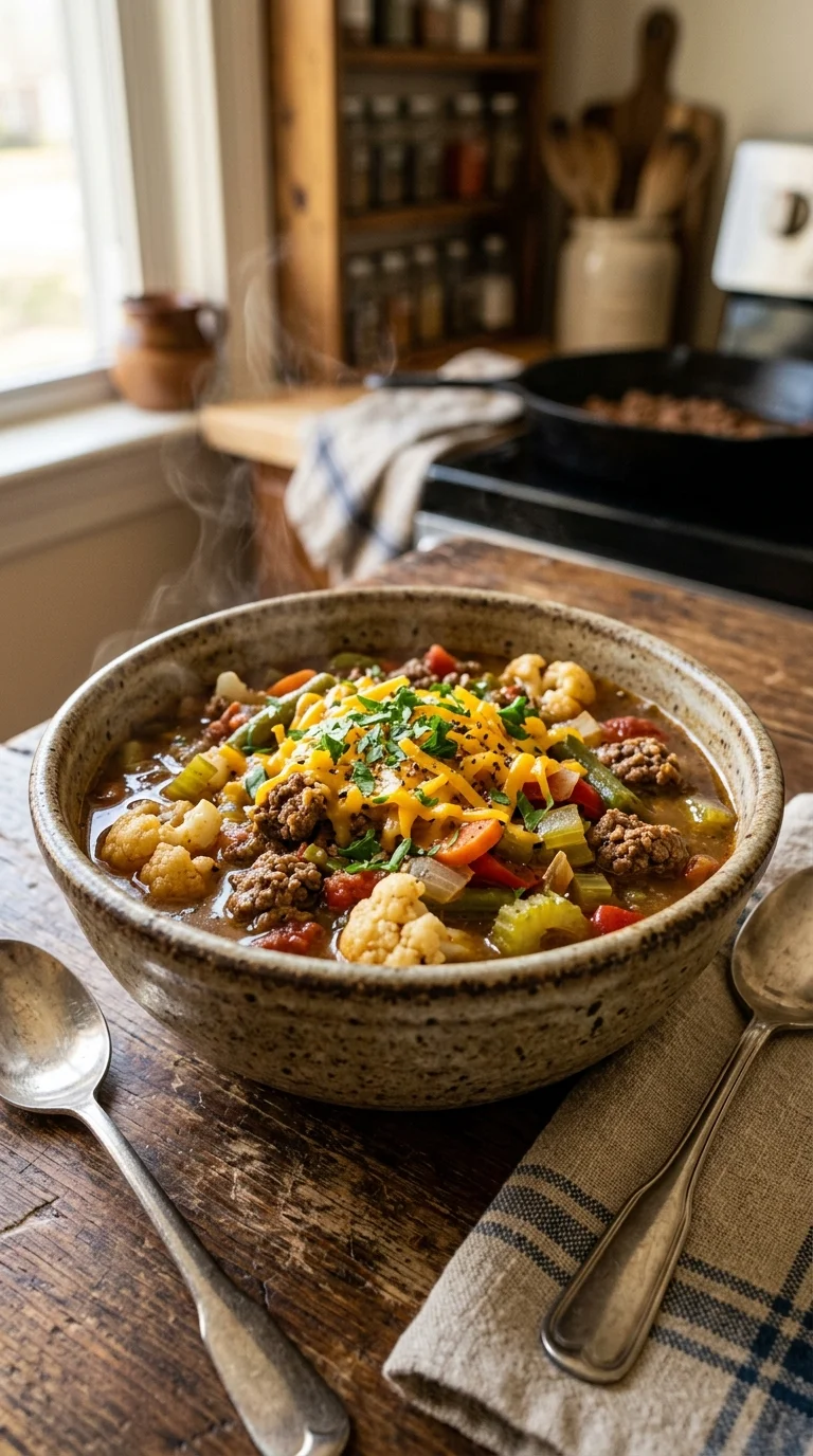 Keto Hamburger Soup Recipe looks 1