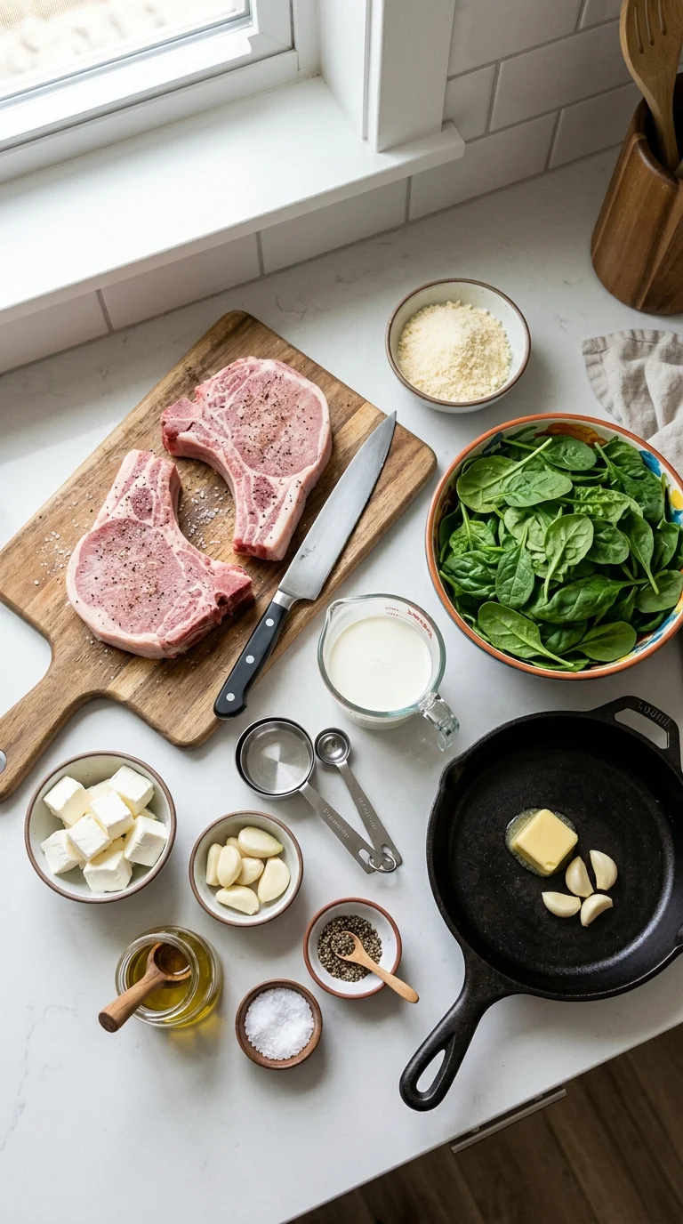 Keto Pork Chops with Creamed Spinach cooking 1