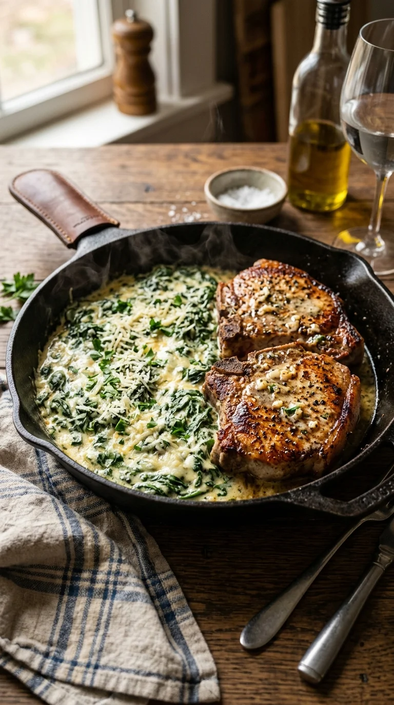 Keto Pork Chops with Creamed Spinach looks 1