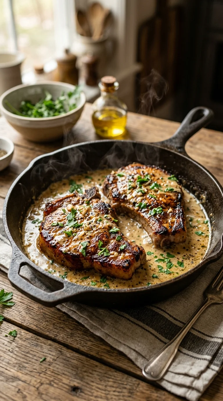 Keto Pork Chops with Garlic Cream Sauce looks 1