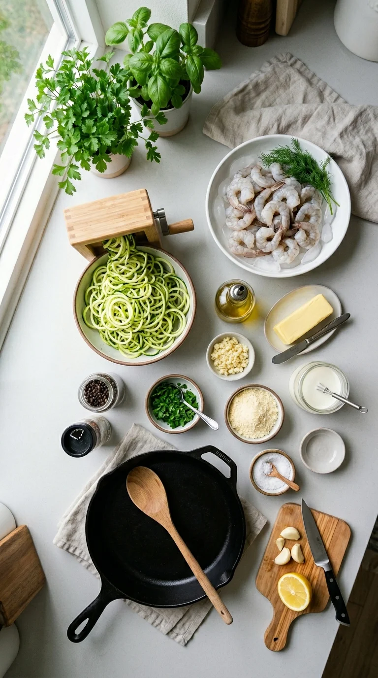 Keto Shrimp Alfredo (Zucchini Noodles) cooking