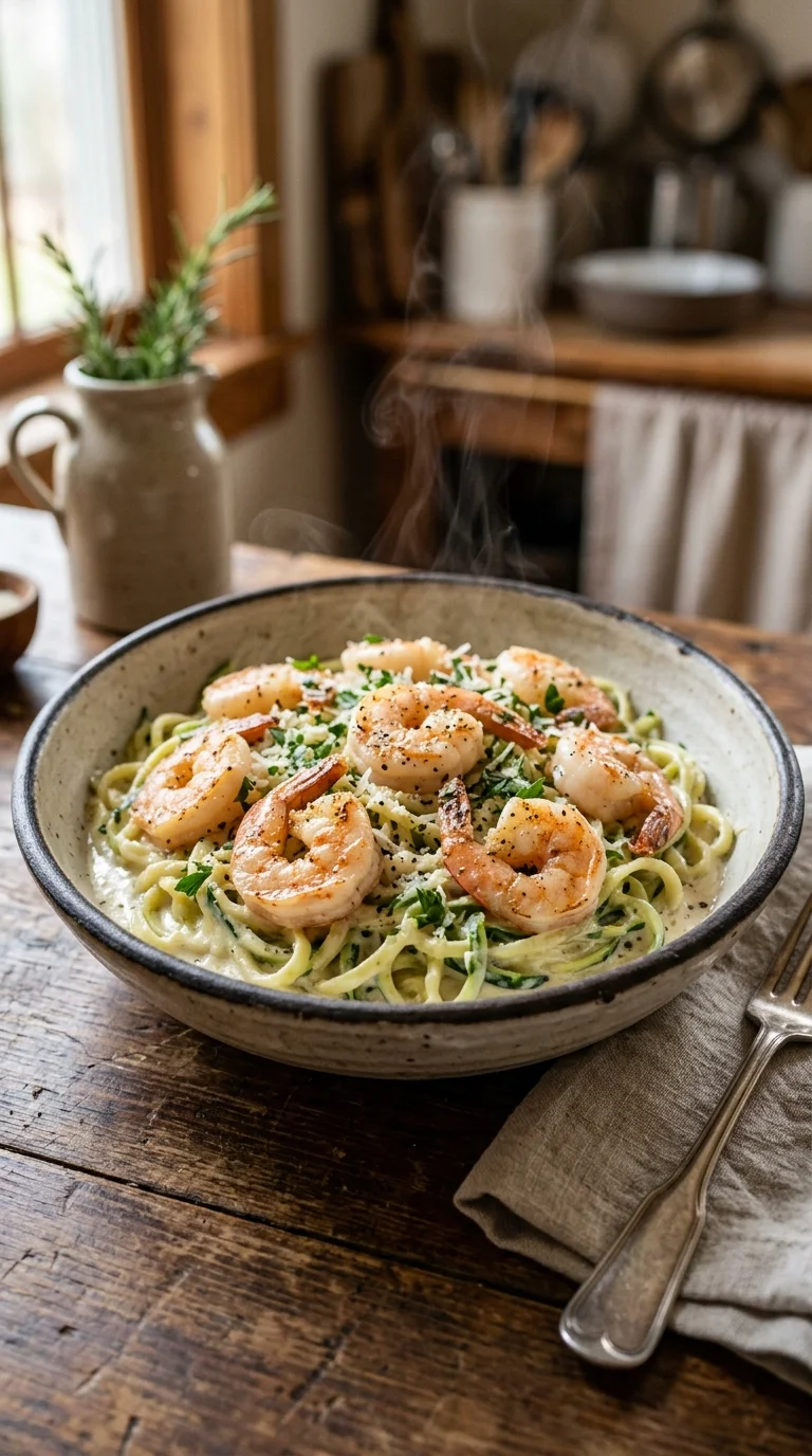 Keto Shrimp Alfredo (Zucchini Noodles) looks