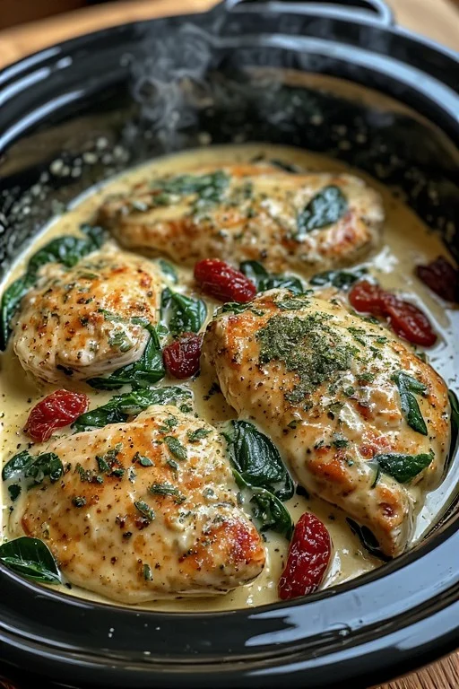 Keto Slow Cooker Tuscan Chicken looks