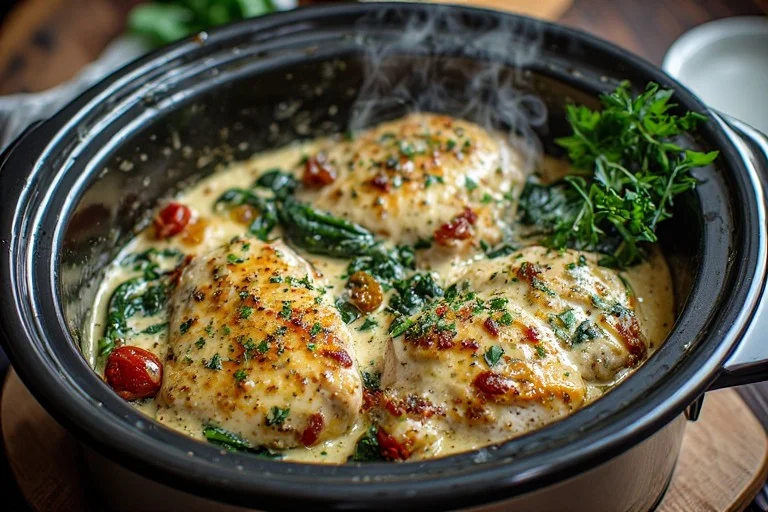 Keto Slow Cooker Tuscan Chicken