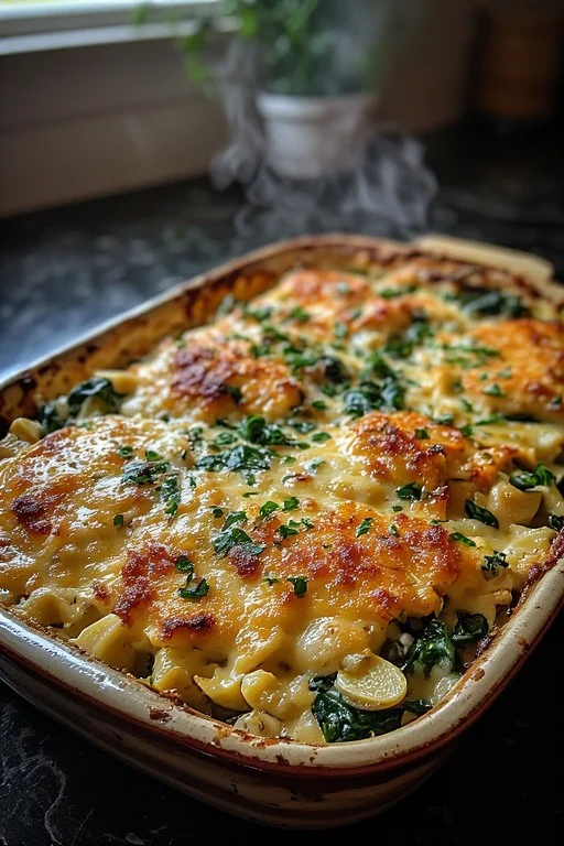 Keto Spinach Artichoke Chicken Casserole looks