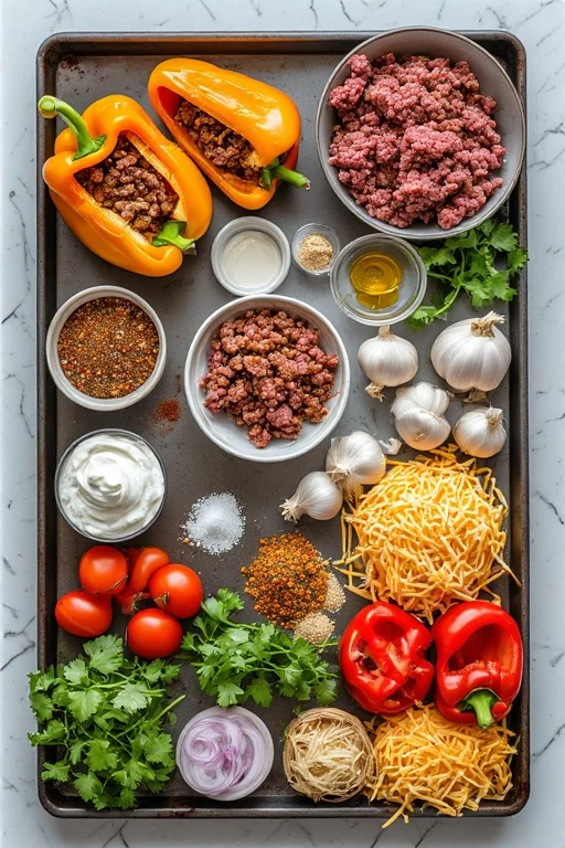 Keto Taco Stuffed Peppers with Ground Beef cooking