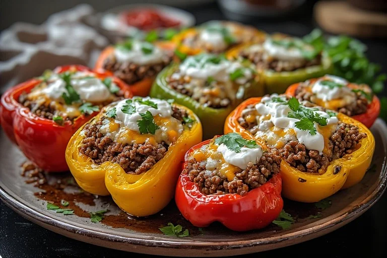 Keto Taco Stuffed Peppers with Ground Beef
