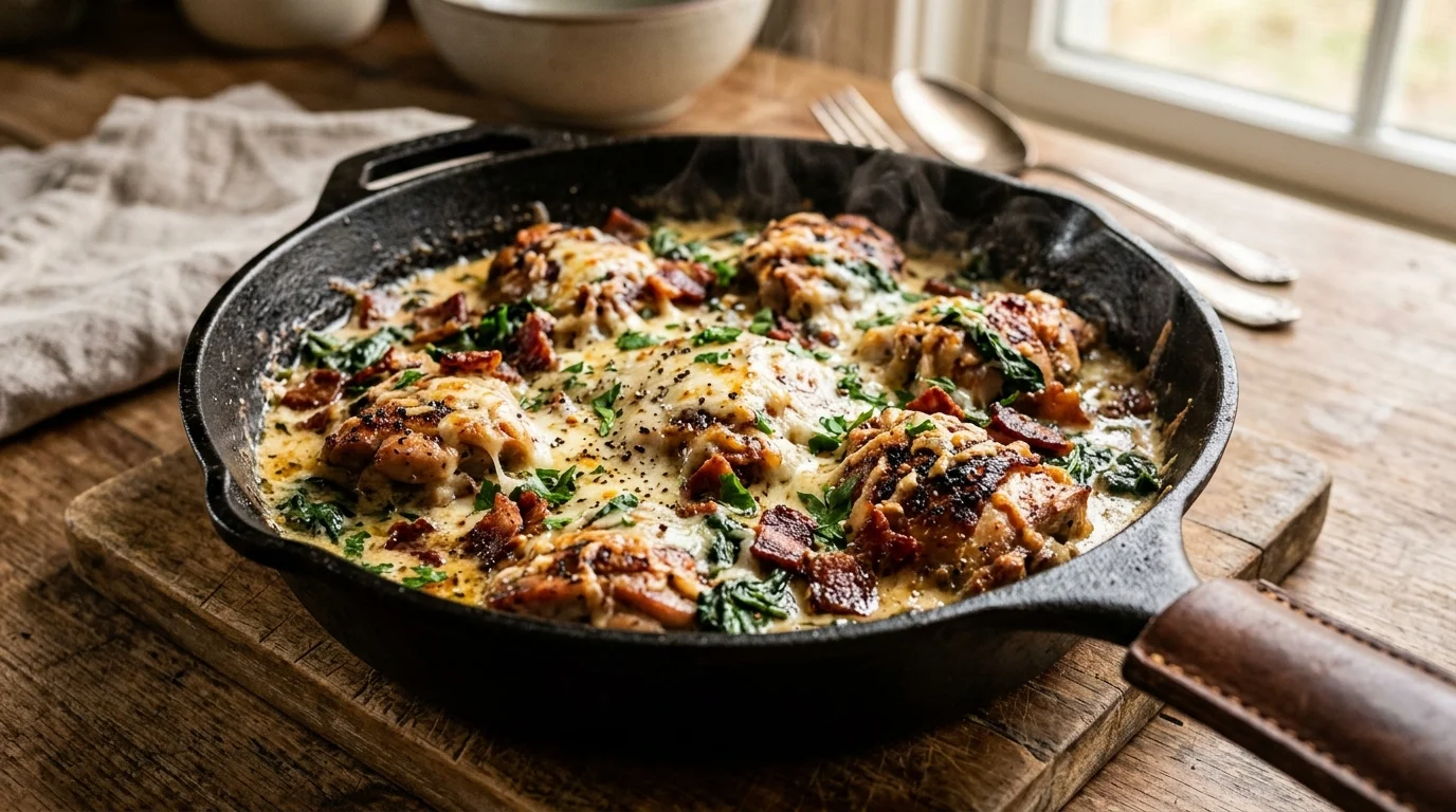Lazy Keto Chicken Bacon Spinach Skillet 1