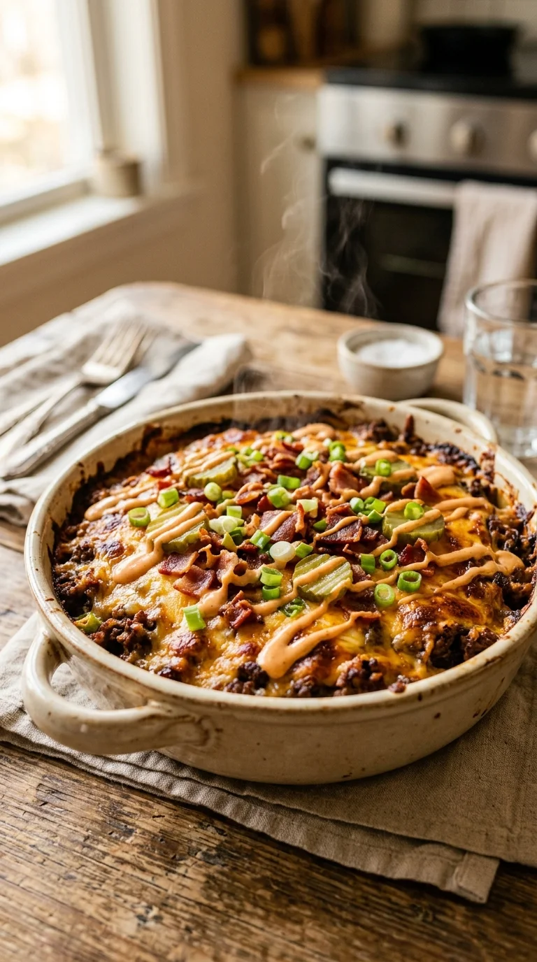 Low-Carb Bacon Cheeseburger Casserole looks