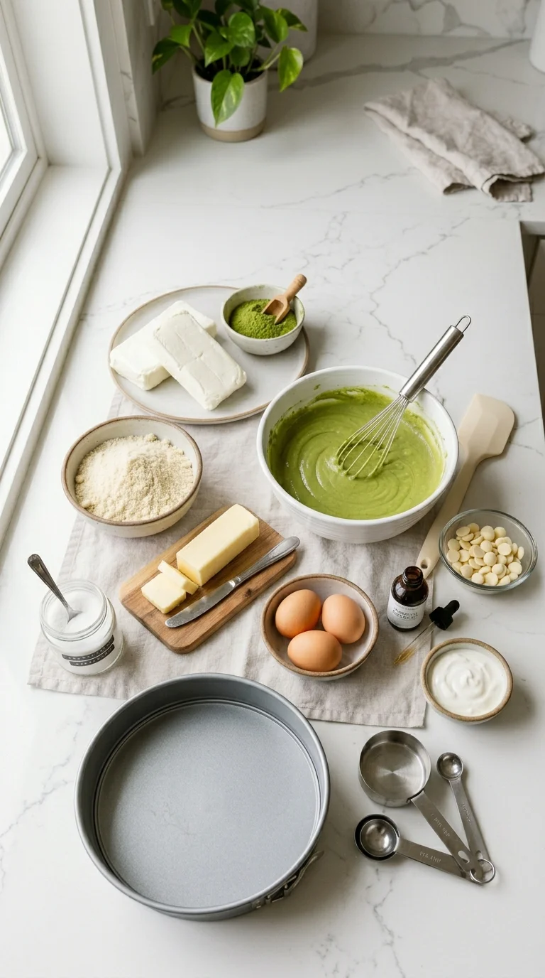 Matcha Green Tea Keto Cheesecake cooking