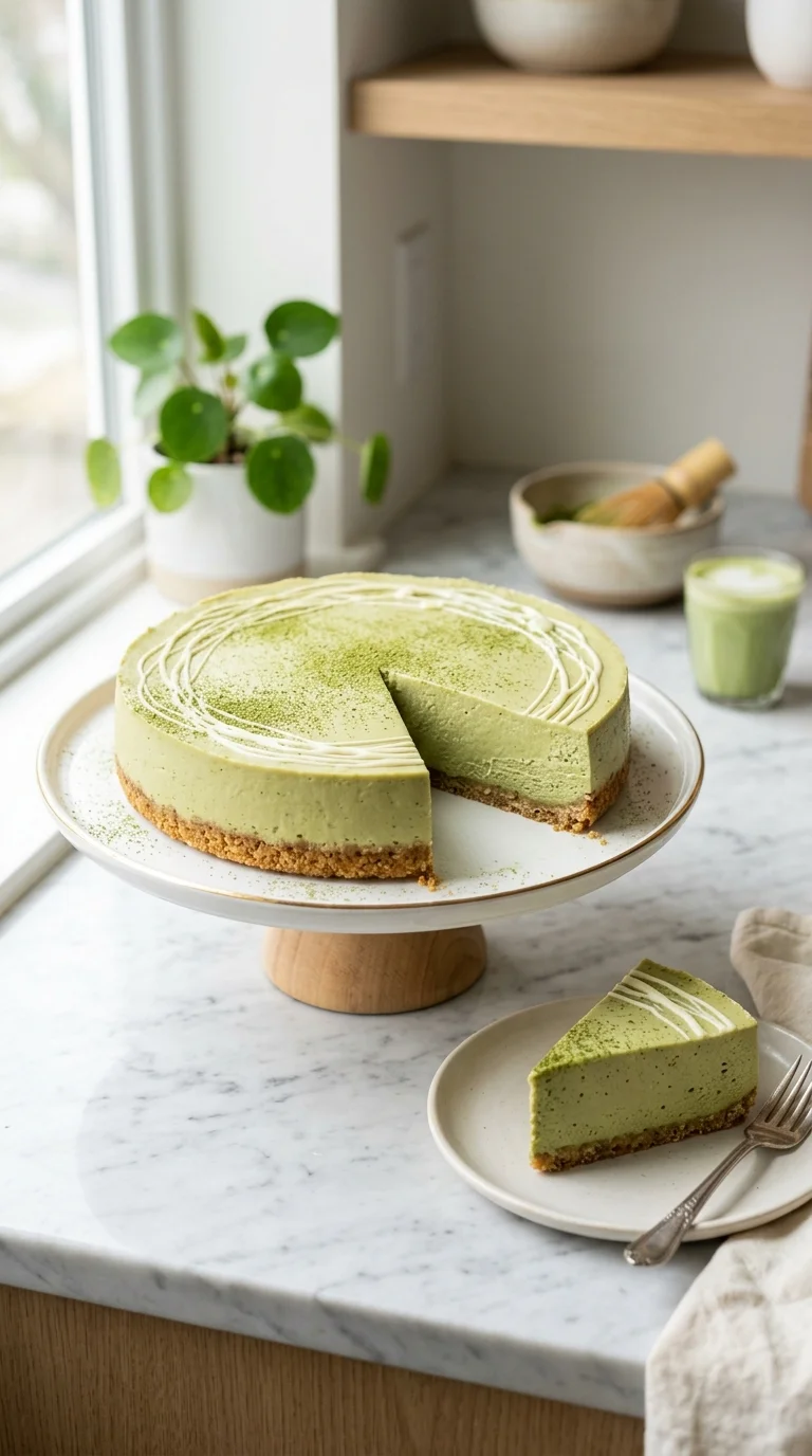 Matcha Green Tea Keto Cheesecake looks