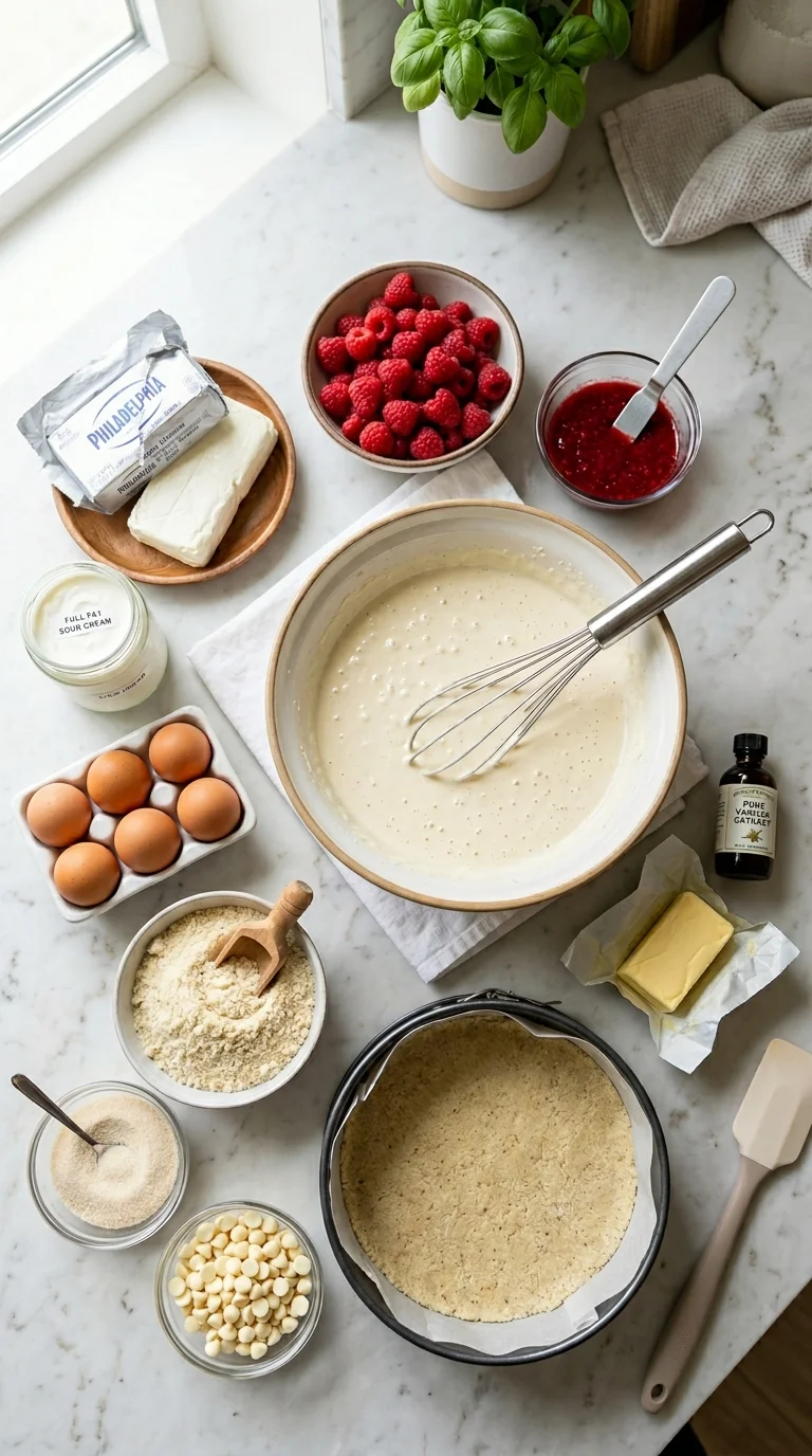 Raspberry White Chocolate Keto Cheesecake cooking