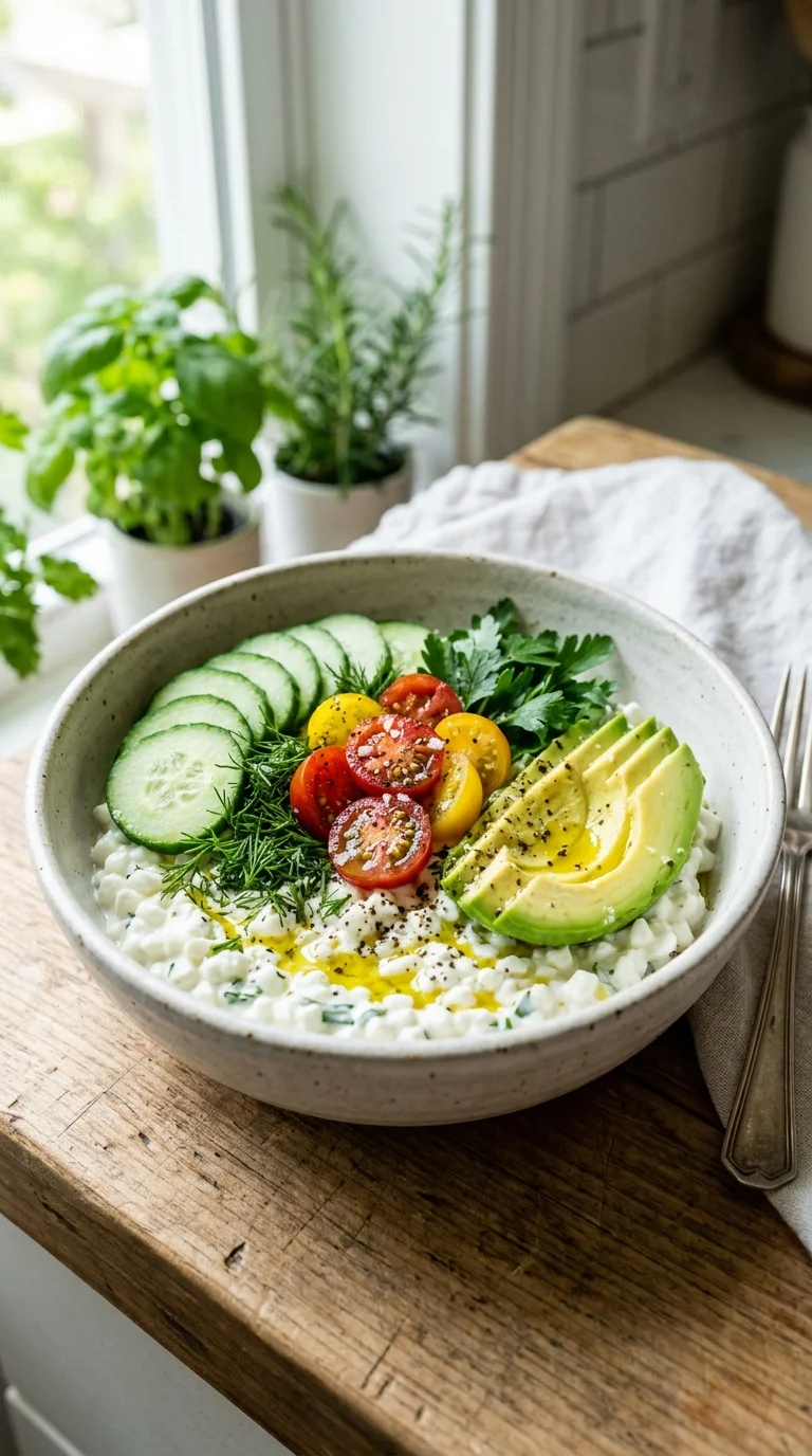 Savory Herb Keto Cottage Cheese Bowl looks