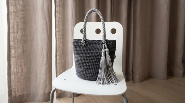 Charcoal Gray Modern Tote with Silver Tassels Free Pattern
