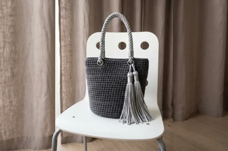 Charcoal Gray Modern Tote with Silver Tassels Free Pattern