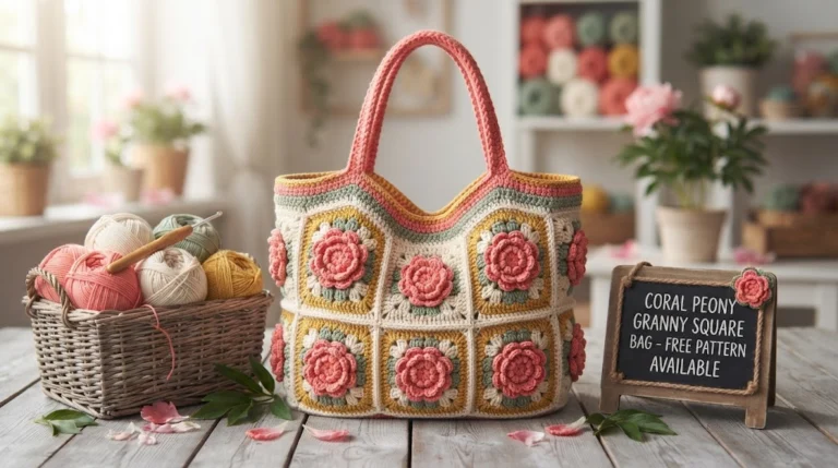 Coral Peony Granny Square Bag Free Crochet Pattern