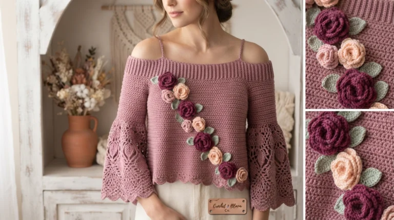 Dusty Rose Romantic Crochet Bell Top Free Pattern