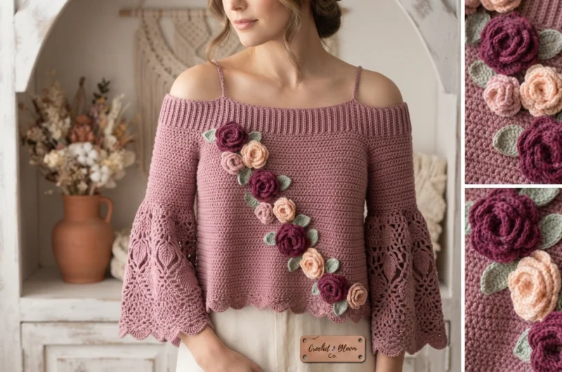 Dusty Rose Romantic Crochet Bell Top Free Pattern