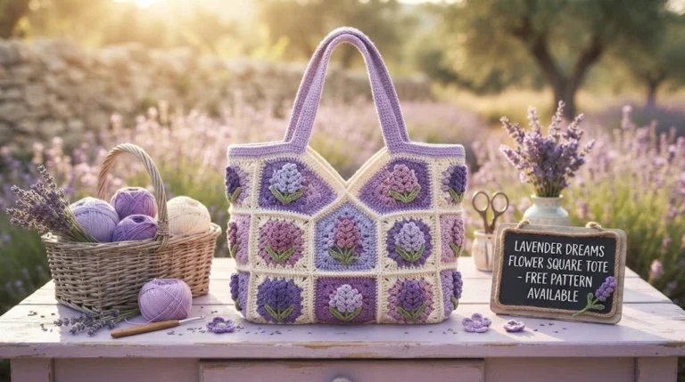 Lavender Dreams Flower Square Tote Free Crochet Pattern