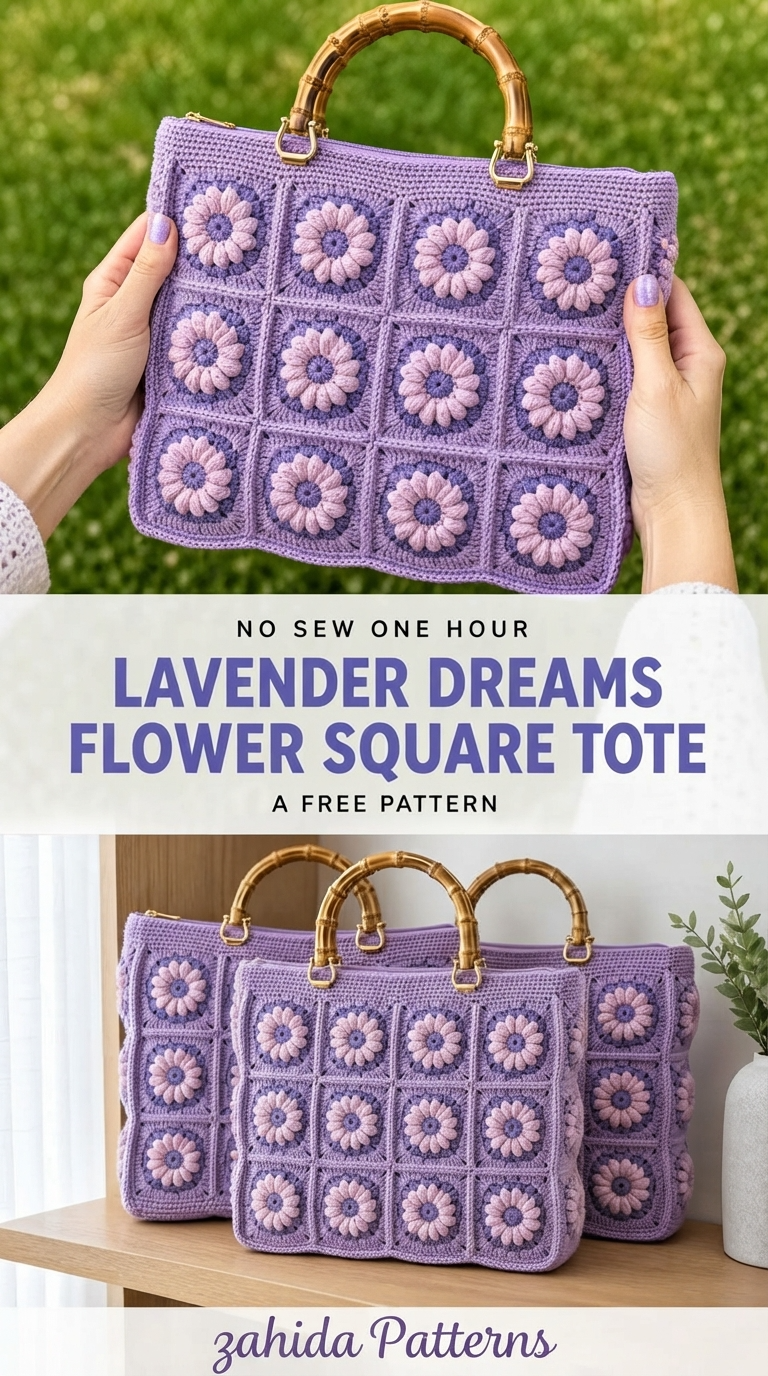 Lavender Dreams Flower Square Tote
