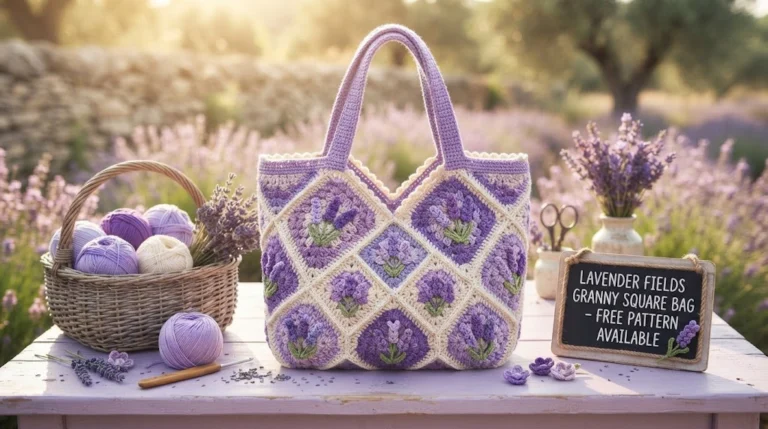 Lavender Fields Granny Square Bag Free Crochet Pattern