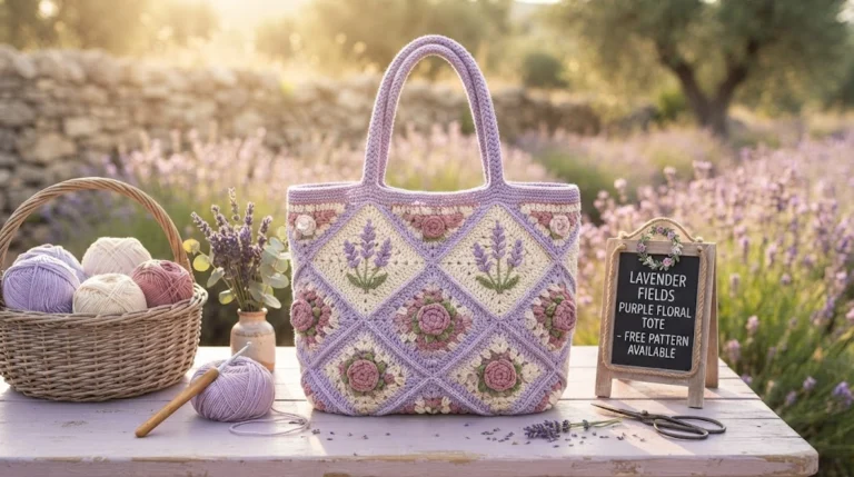 Lavender Fields Purple Floral Tote Free Crochet Pattern