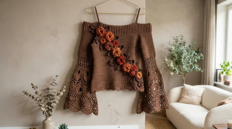 Mocha Autumn Rose Crochet Top Free Pattern