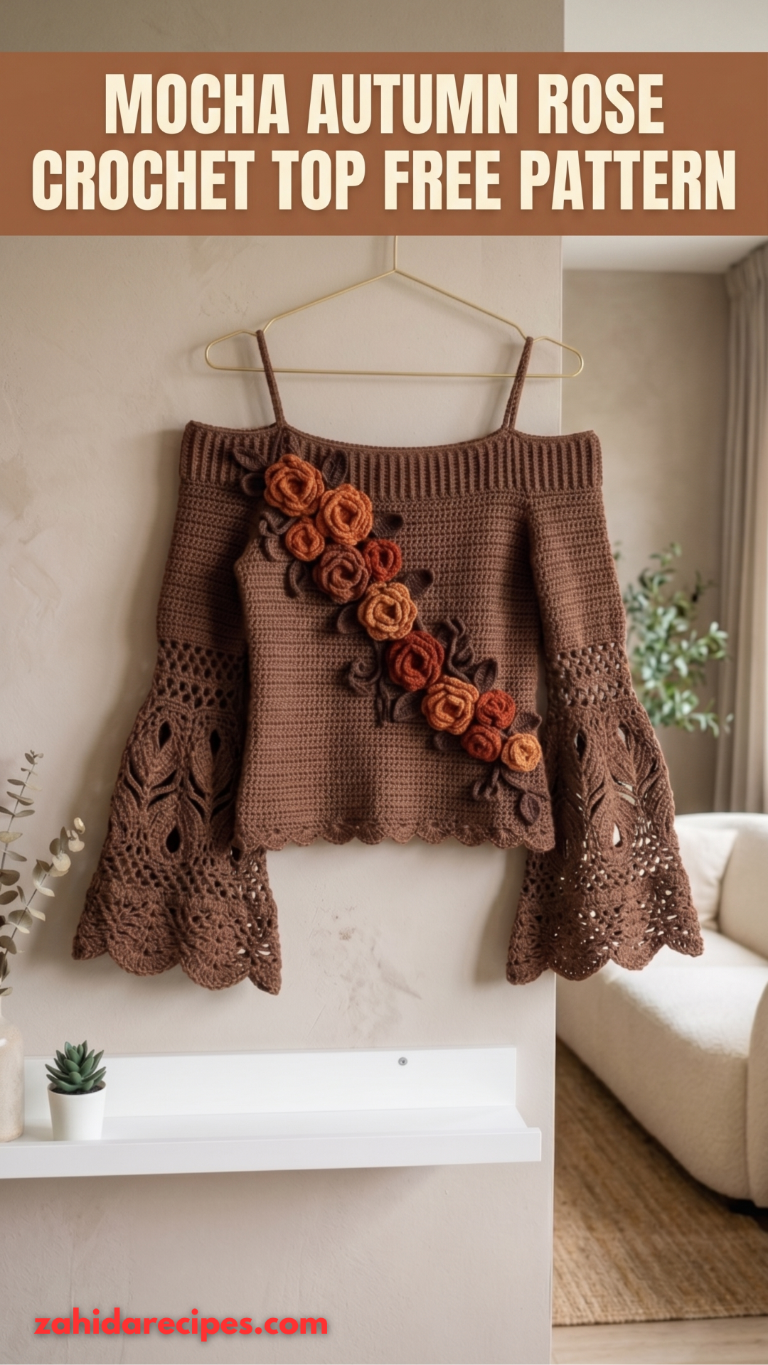 Mocha Autumn Rose Crochet Top
