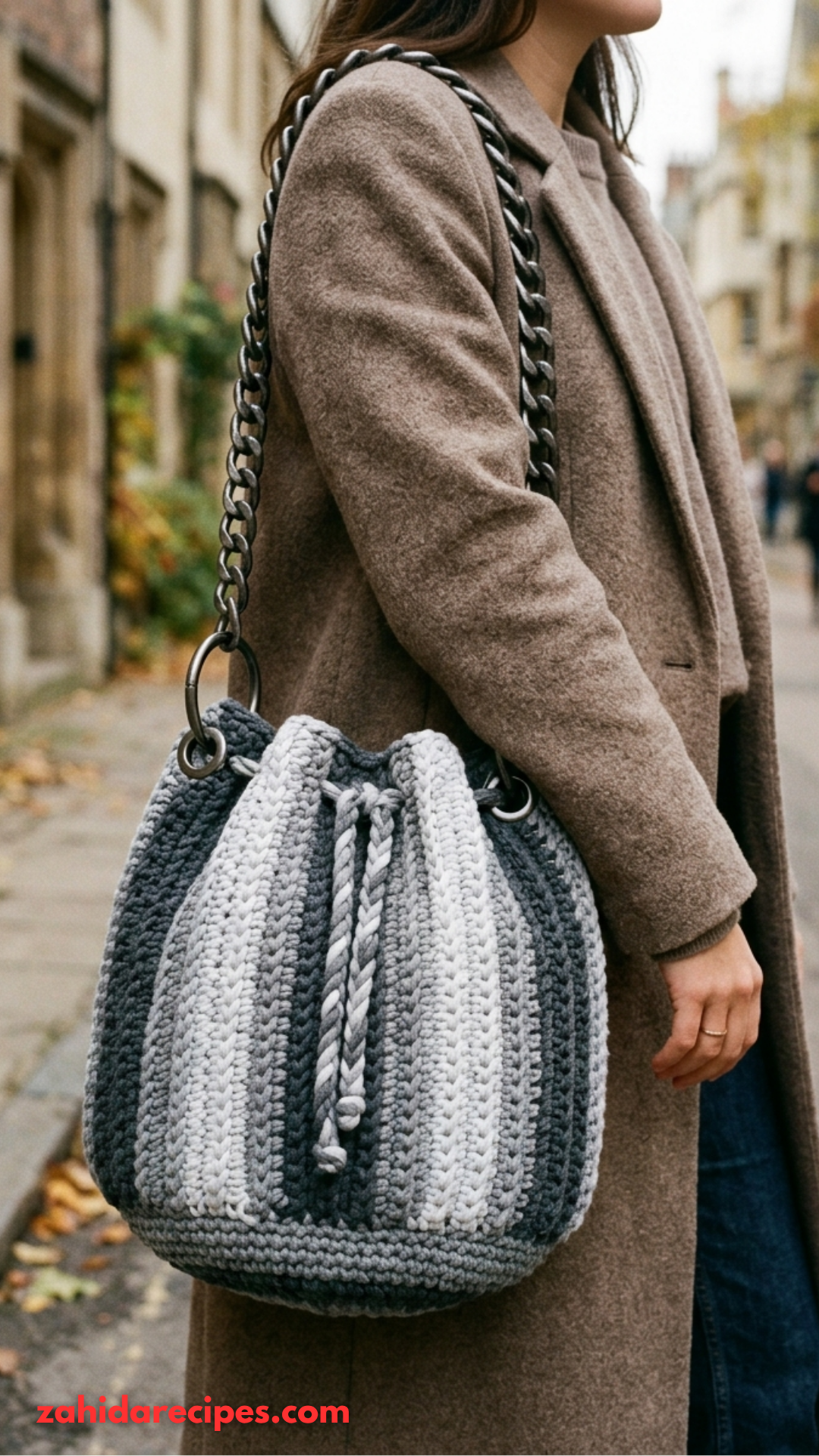 Monochrome Gray Drawstring Bucket Bag