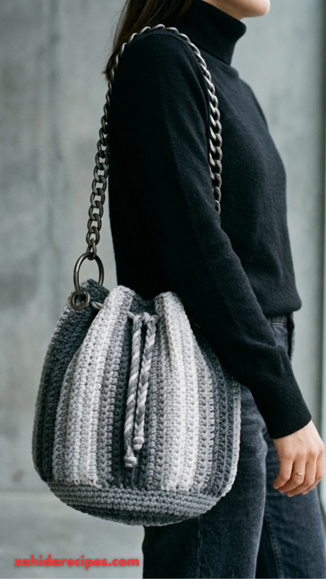 Monochrome Gray Drawstring Bucket Bag