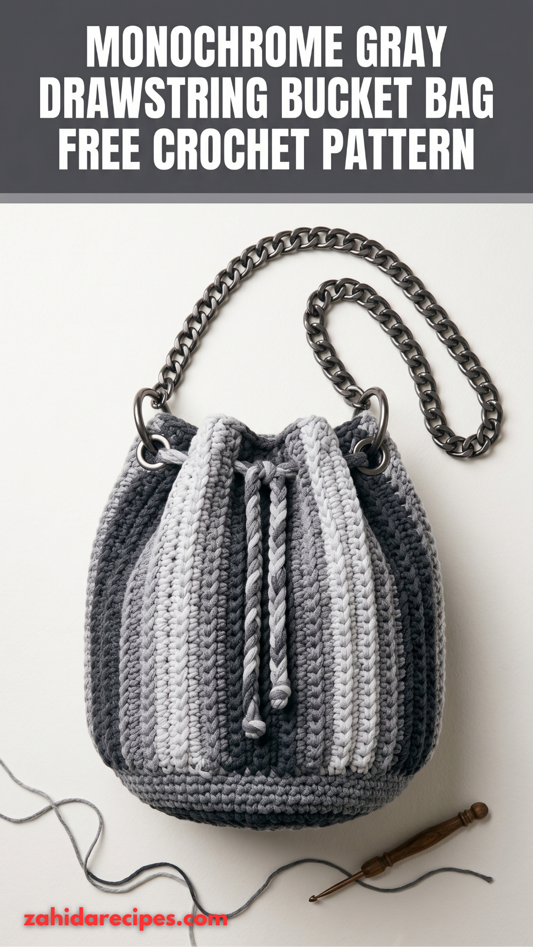 Monochrome Gray Drawstring Bucket Bag