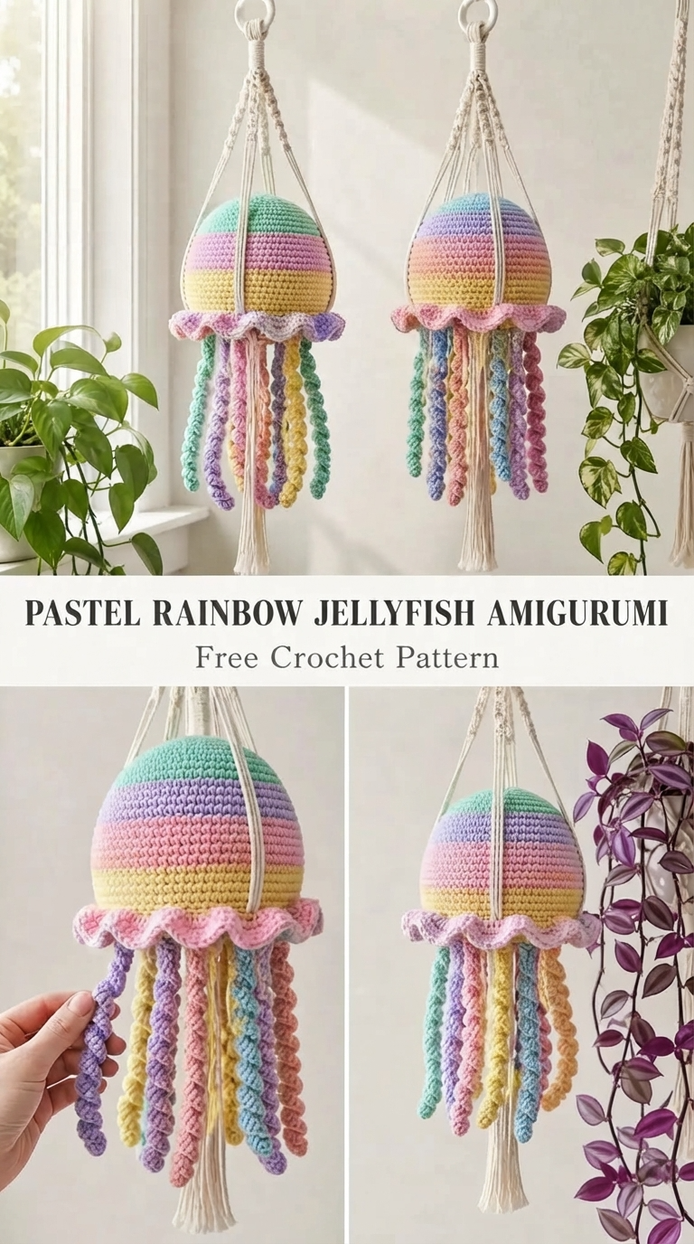 Pastel Rainbow Jellyfish Amigurumi