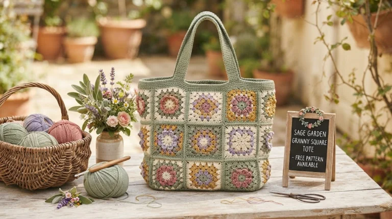 Sage Garden Granny Square Tote Free Crochet Pattern